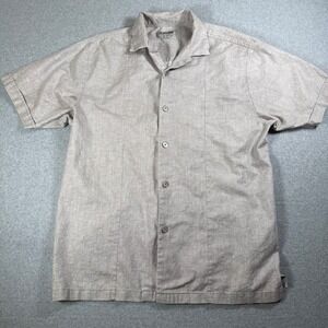 Stacy Adams‎ Mens Short Sleeve Button Down Shirt Linen Blend Beige Casual XXL
